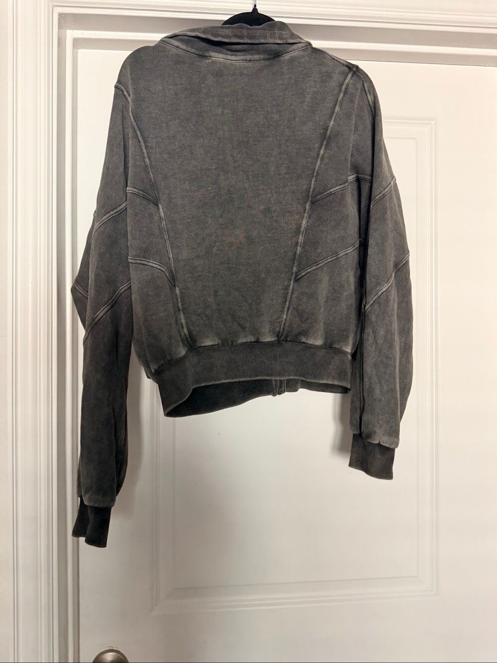Lovestitch Womens Gray Acid Wash Paneled Full Zip Sweatshirt Jacket Size Small